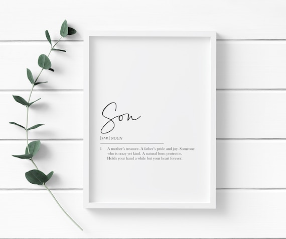 Son script text definition print, statement poster, printed onto 240gsm matte finish premium paper - A5, A4 and A3 paper sizes available.