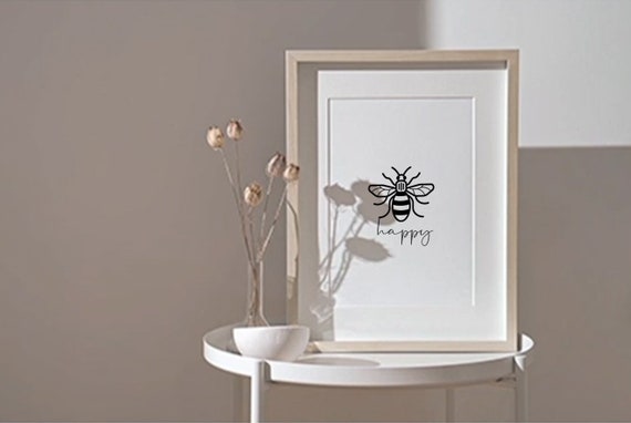 Happy Bee motif Statement Print, A4 print printed on white matte finish 250gsm card.
