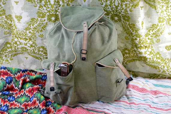 Canvas backpack Travel backpack Green backpack Can