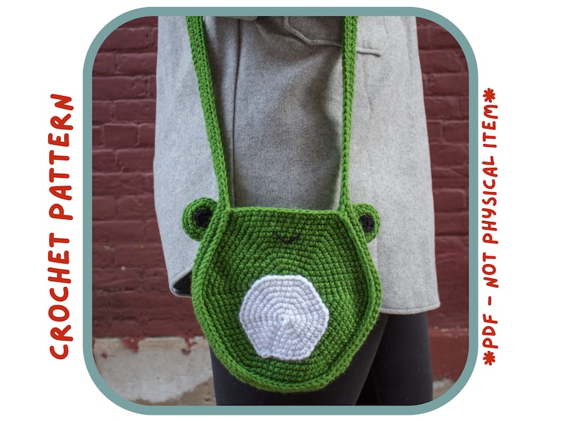 PATTERN and VIDEO Crochet Frog Purse Pattern Cottage Core Crossbody Woodland Bag | Frog Lover | Crossbody Bag | Animal Lover | Forest Lover image 2