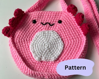 PATTERN and VIDEO Axolotl Crochet Purse, Beginner Crochet Pattern with Step by Step Instructions and Stitch Guide