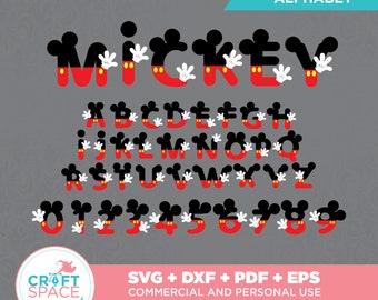 Mickey Mouse Alphabet Font SVG, PDF, DXF, Clipart