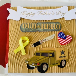 Tarjeta personalizada para el Día del Padre con el título de héroe del ejército: para él, para el padre, para el hijo, para el hermano, para el abuelo, para el papá