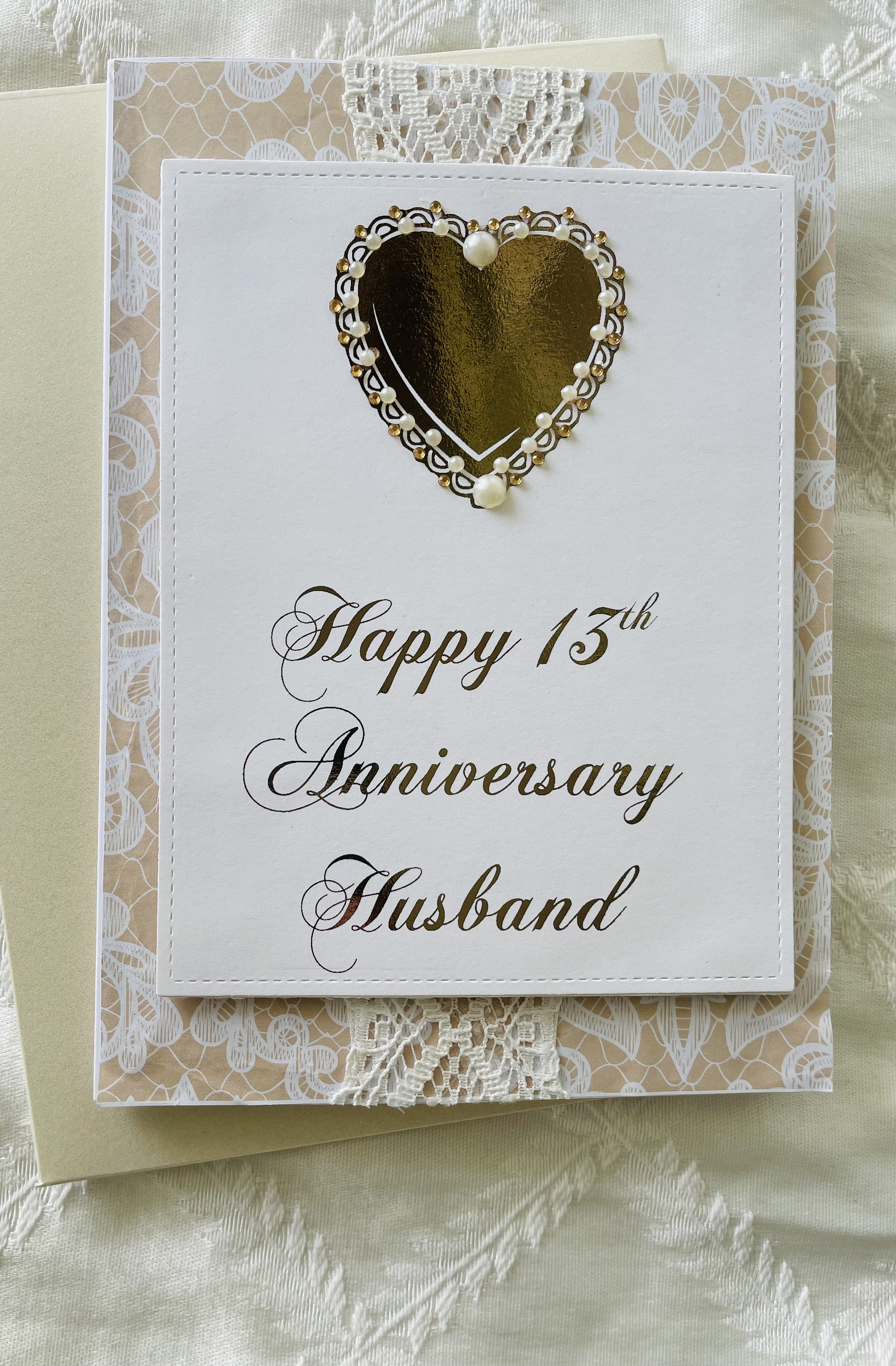 13th Anniversary Card | Rose Gold Foil Lace | Elegant Wedding