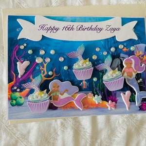 Carte d'anniversaire sirène brune|Pour elle|Pour fille| Pour nièce|