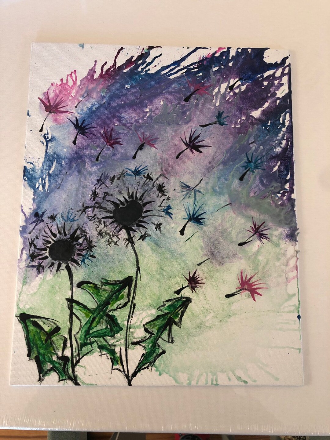 Dandelion Lights Crayon Drip Painting Etsy