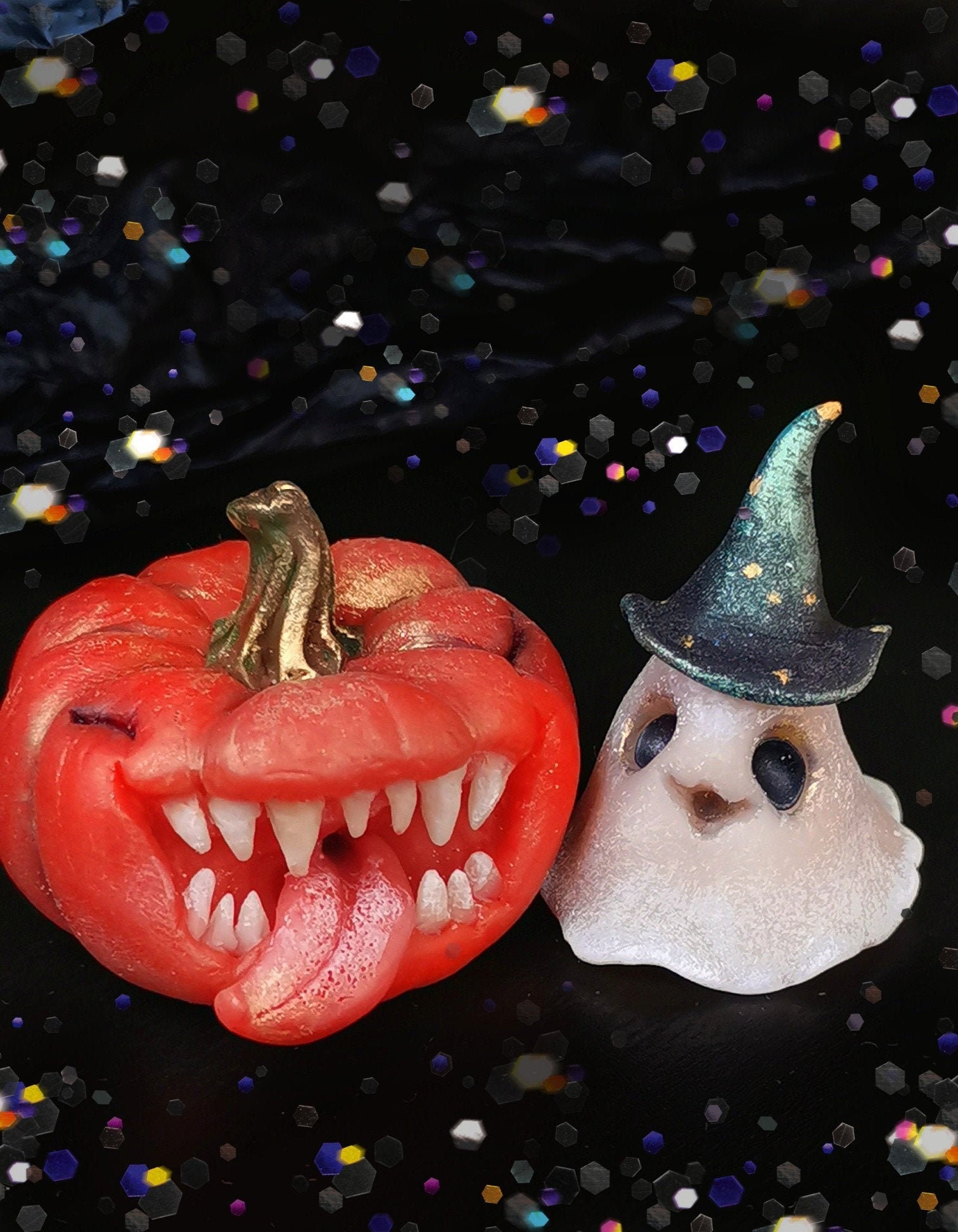 XIMISHOP 70-teiliges Halloween Set - Leuchtende Mini-Geister & Tierfiguren Aus Harz Für Garten-Deko