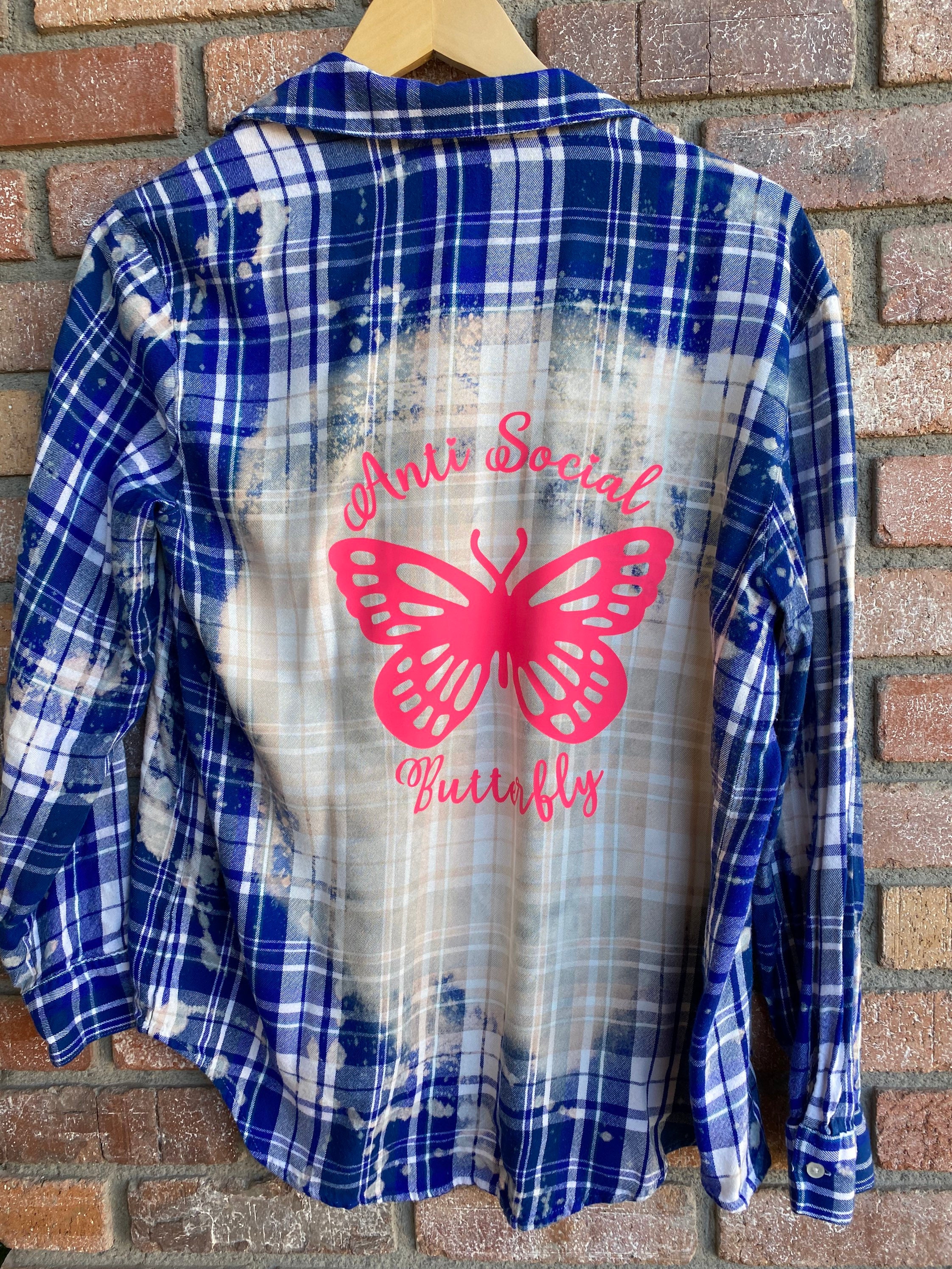 Upcycled Bleached Flannel Shirt Woman's Size L W/ 