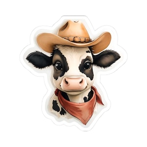 Cowboy Cow Kiss-Cut Stickers, Cute Farm Animal Decor, Laptop Stickers, Cowgirl Gift, Rustic Home Decor