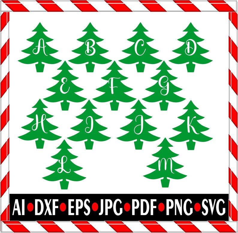 Download CHRISTMAS TREE FONT Monogram Svg Initial Single Letters | Etsy