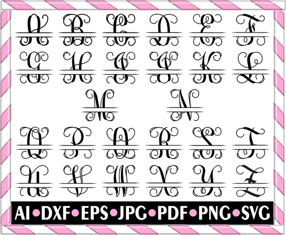 Split Monogram Font Svg Split Monogram Svg Vine Font Svg Etsy
