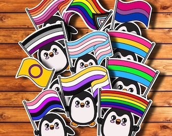Pride Penguin Glossy Vinyl Stickers, LGTBQIA+, Equality, Pride Month