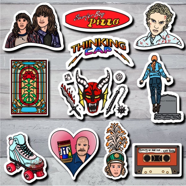 Stranger Inspired Things Glossy Vinyl Stickers, Eleven, Max, Hopper, Hellfire