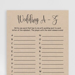 Wedding A-Z Game Printable Rustic Wedding A to Z Cards Bridal Alphabet ...