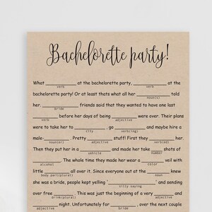 Bachelorette Party Mad Libs, Printable Madlibs Games, Funny Bridal ...