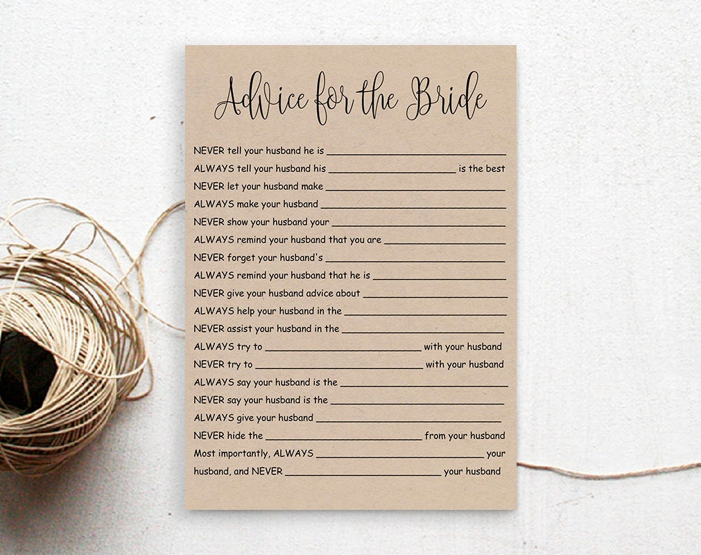 Funny Advice for the Bride Printable Husband Advice Card Etsy