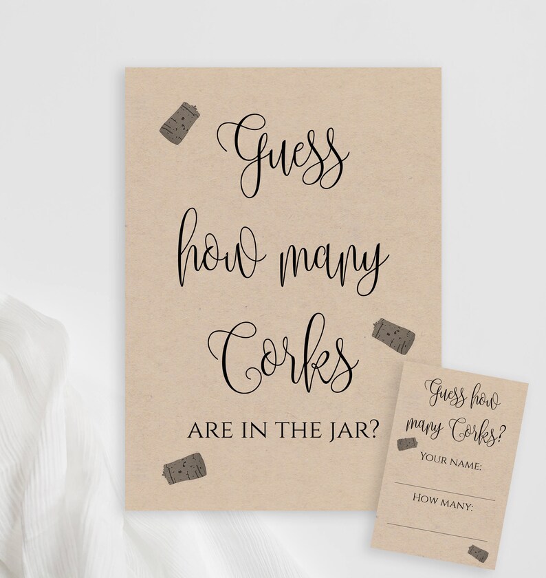 Guess How Many Corks Game Printable Rustic Wedding Shower Games With