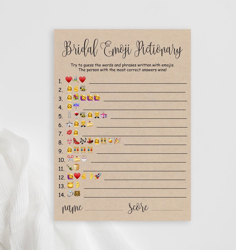 Bridal Shower Emoji Game Printable Rustic Bridal Emoji Pictionary ...