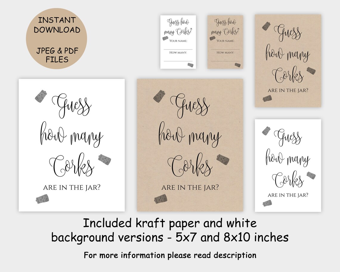 Guess How Many Corks Game Printable Rustic Wedding Shower Games With ...