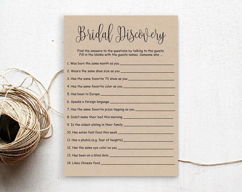 Bridal Shower Ice Breaker Games Printable Rustic Bridal Discovery ...