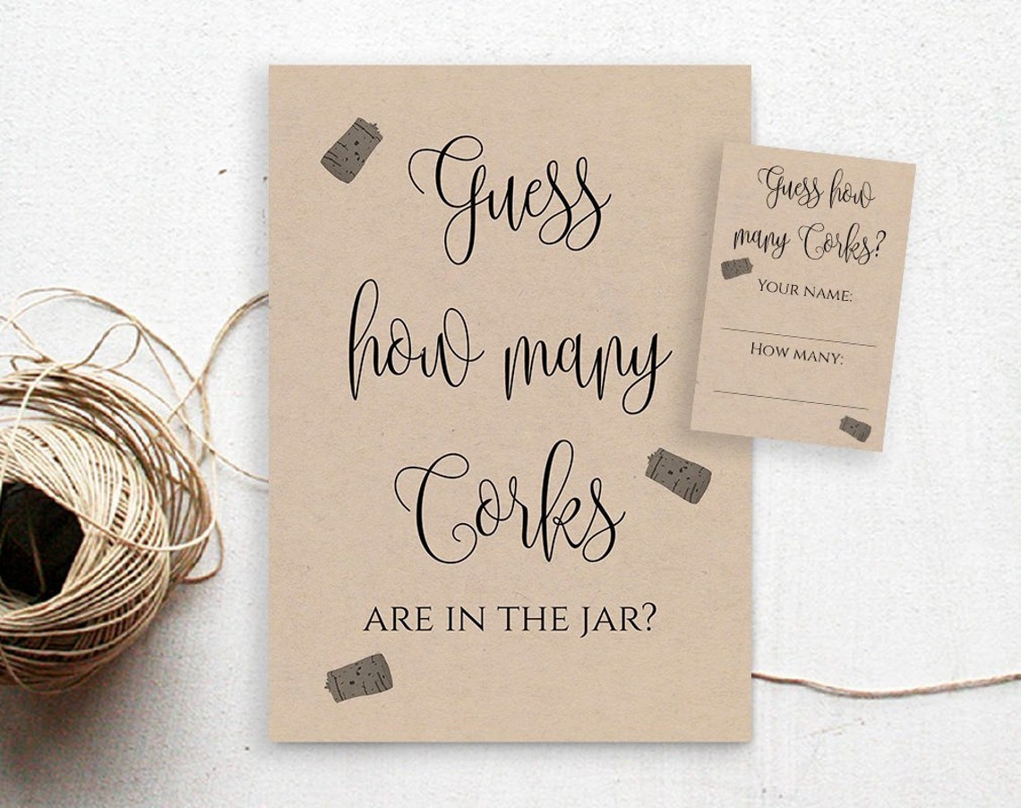 Guess How Many Corks Game Printable Rustic Wedding Shower Games With ...