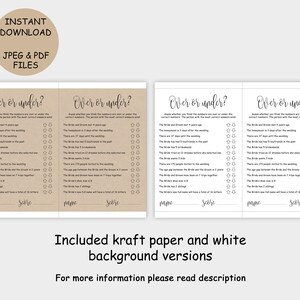 Over or Under Game Over and Under Printable Rustic Kraft - Etsy