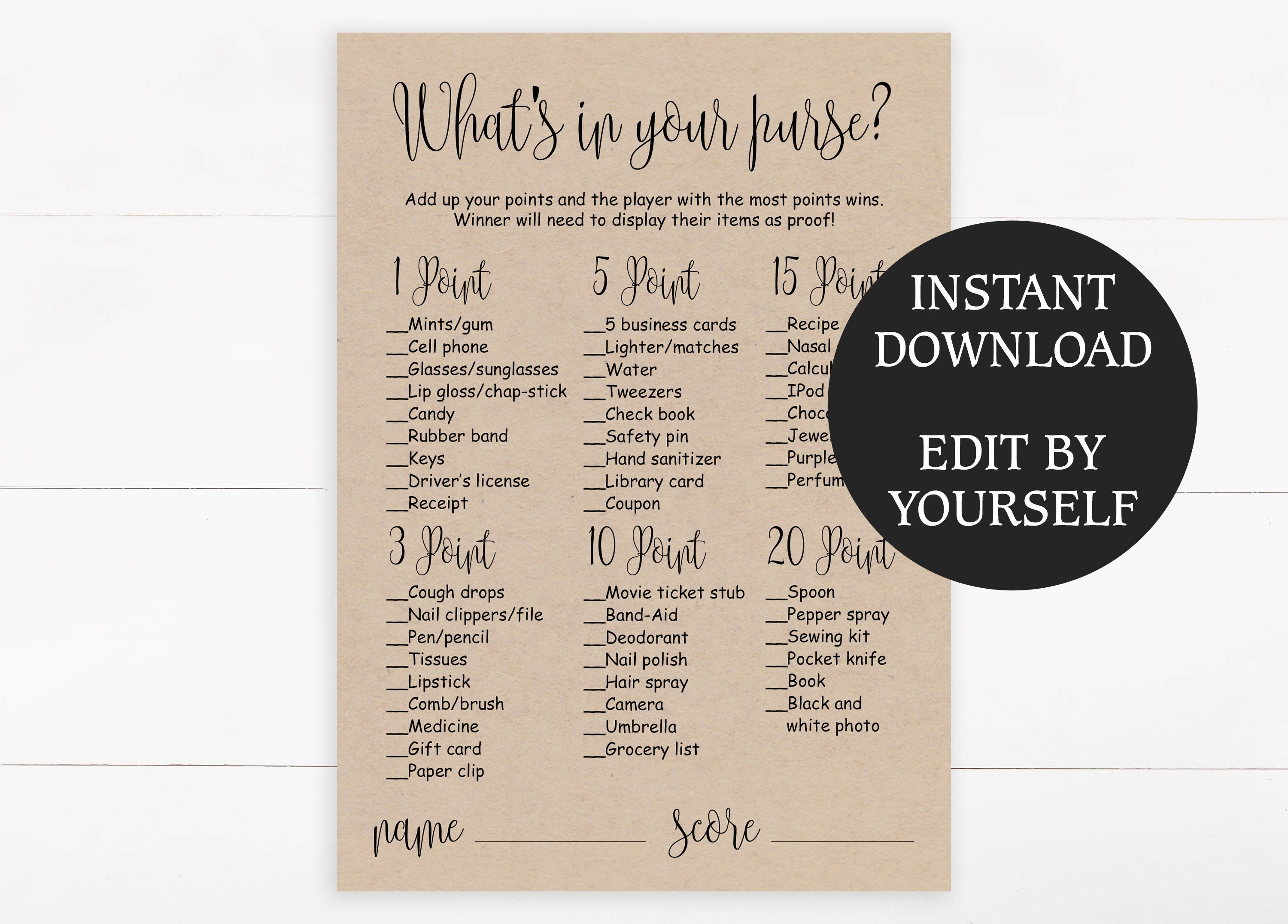 EDITABLE Whats in Your Purse Game Bachelorette Party Games. - Etsy