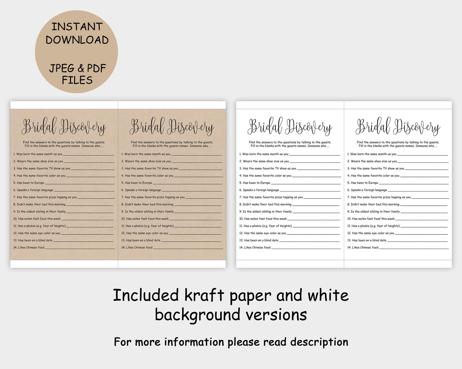 Bridal Shower Ice Breaker Games Printable Rustic Bridal Discovery ...