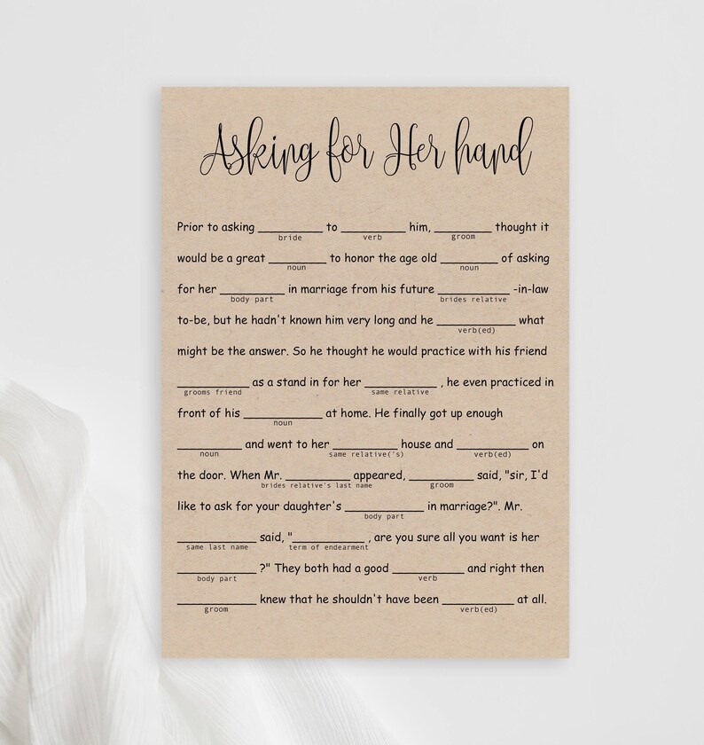 Bridal Shower Mad Lib Game Wedding Mad Libs Printables - Etsy