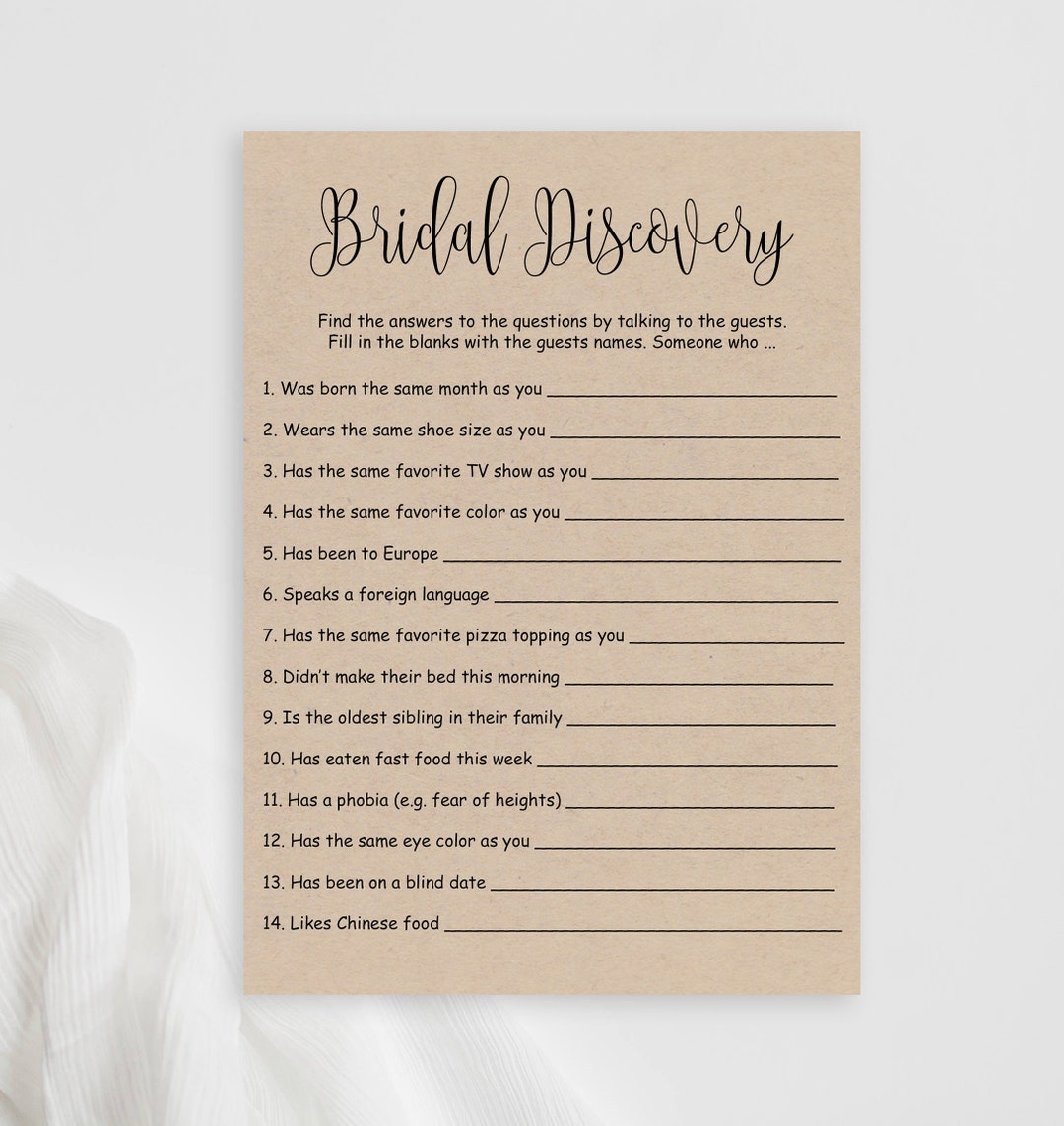 Bridal Shower Ice Breaker Games Printable Rustic Bridal Discovery
