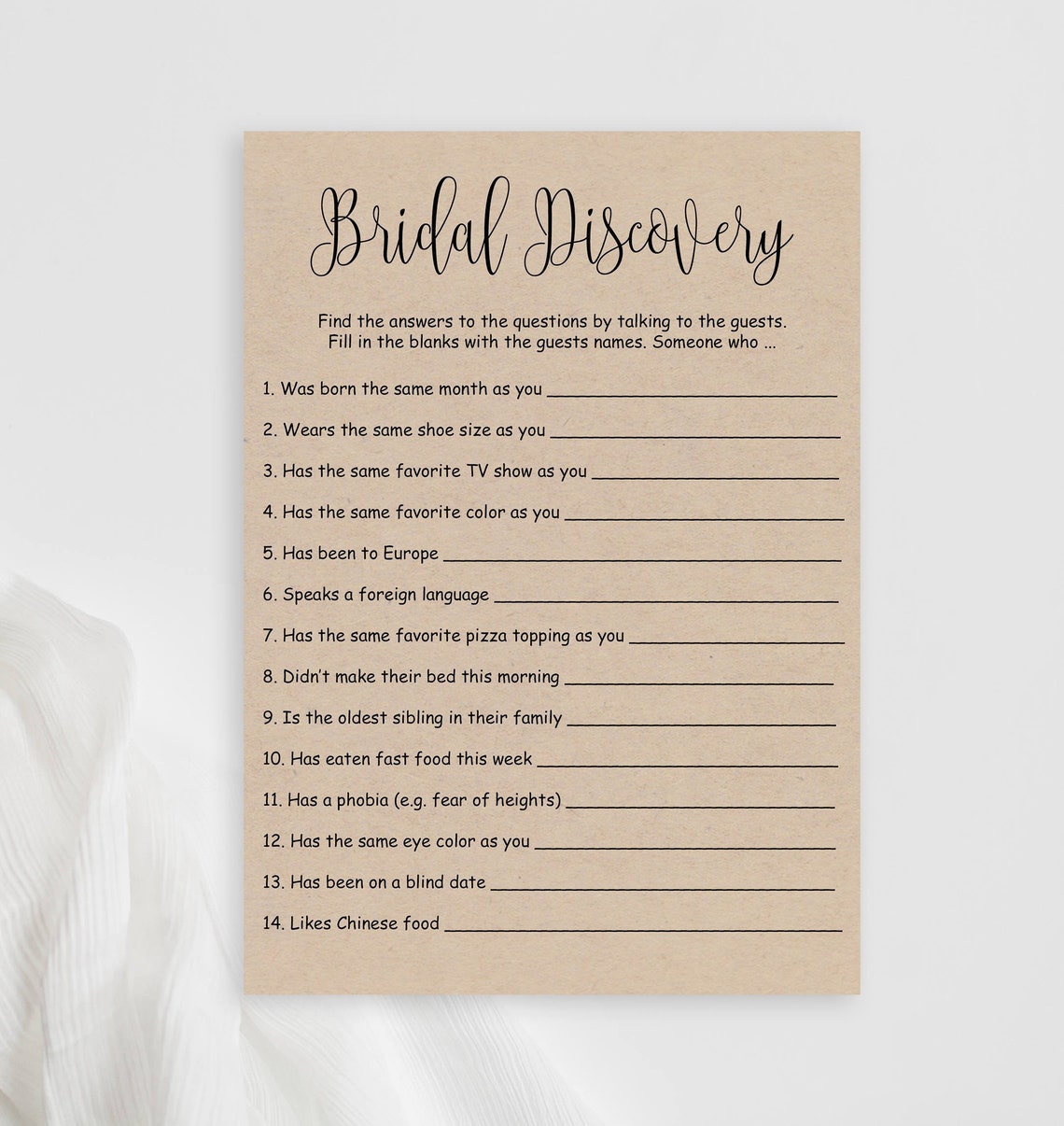 Bridal Shower Ice Breaker Games Printable Rustic Bridal Discovery