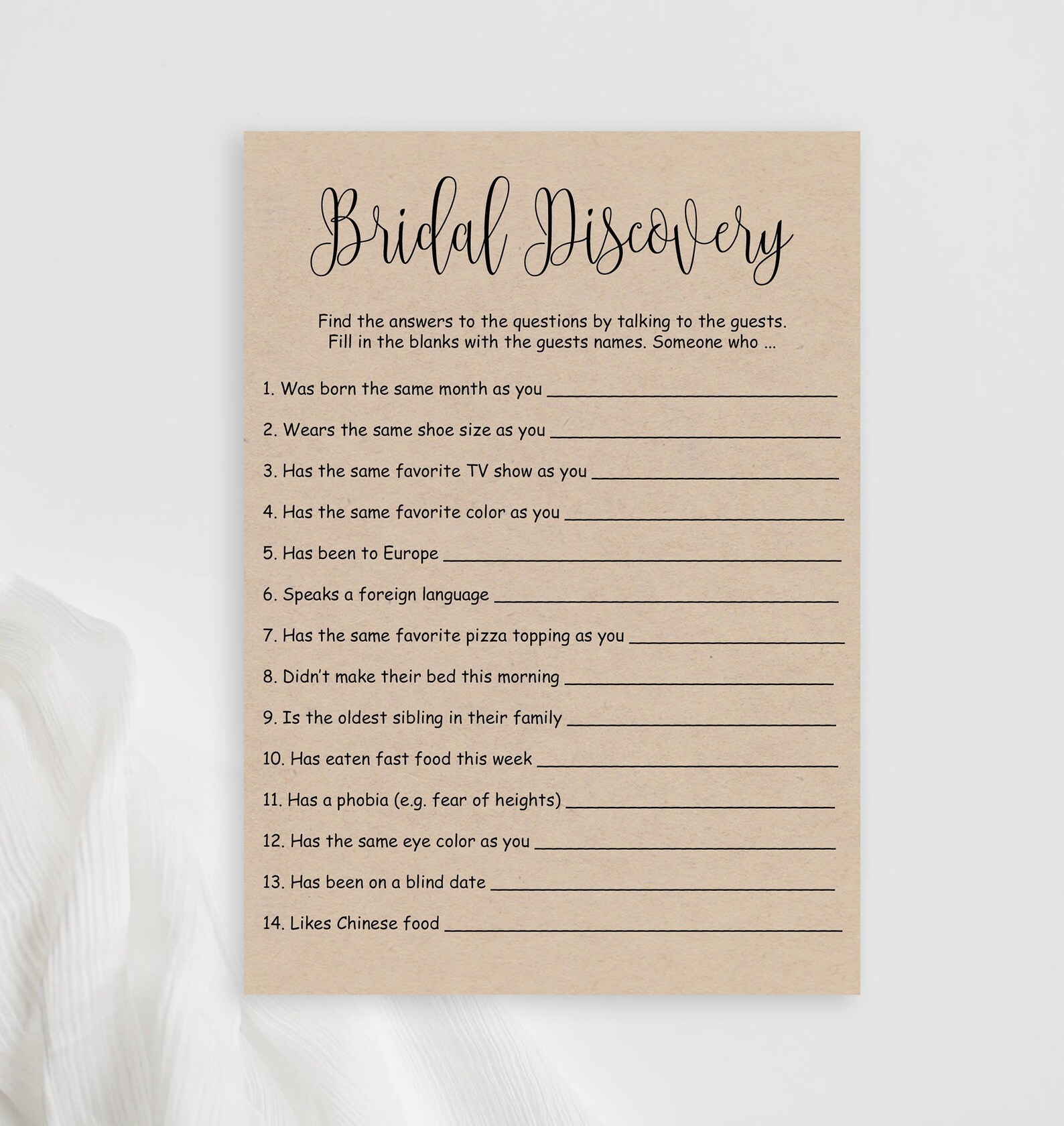 Bridal Shower Ice Breaker Games Printable Rustic Bridal Discovery ...