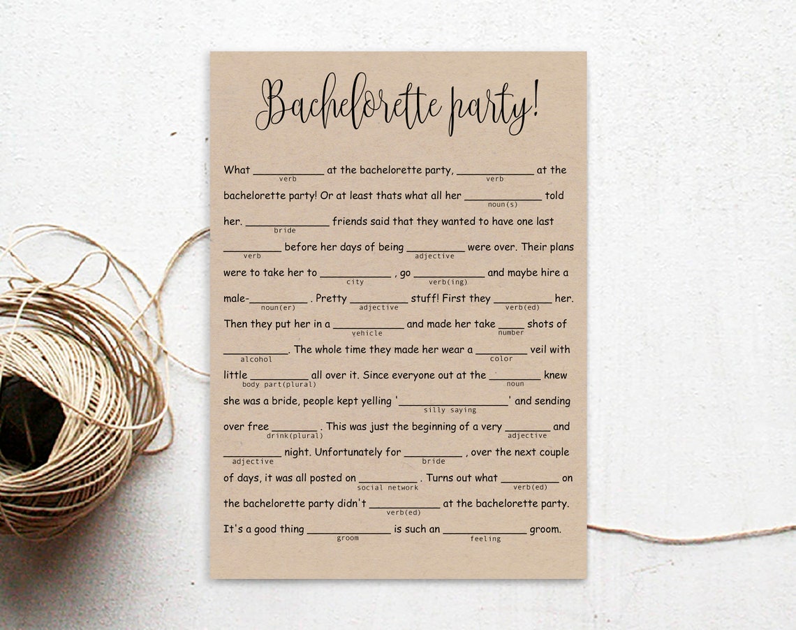 Bachelorette Party Mad Libs, Printable Madlibs Games, Funny Bridal ...