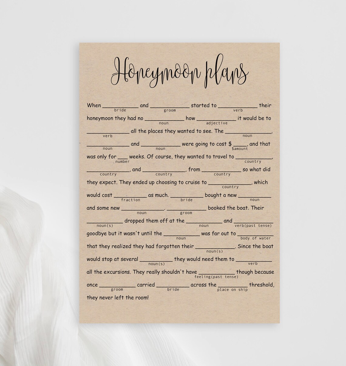 Wedding Mad Libs, Printable Rustic Madlibs Game Cards, Funny Honeymoon ...