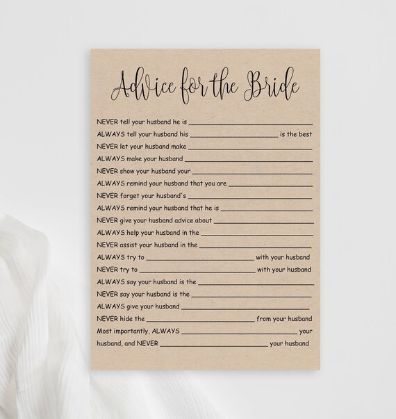 Funny Advice For The Bride Funny Advice For The Bride Printable Husband Advice Card | Etsy Nederland