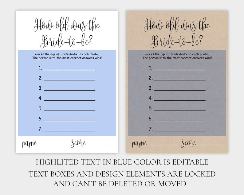 EDITABLE How Old Was the Bride to Be Game, Printable Rustic Bridal ...
