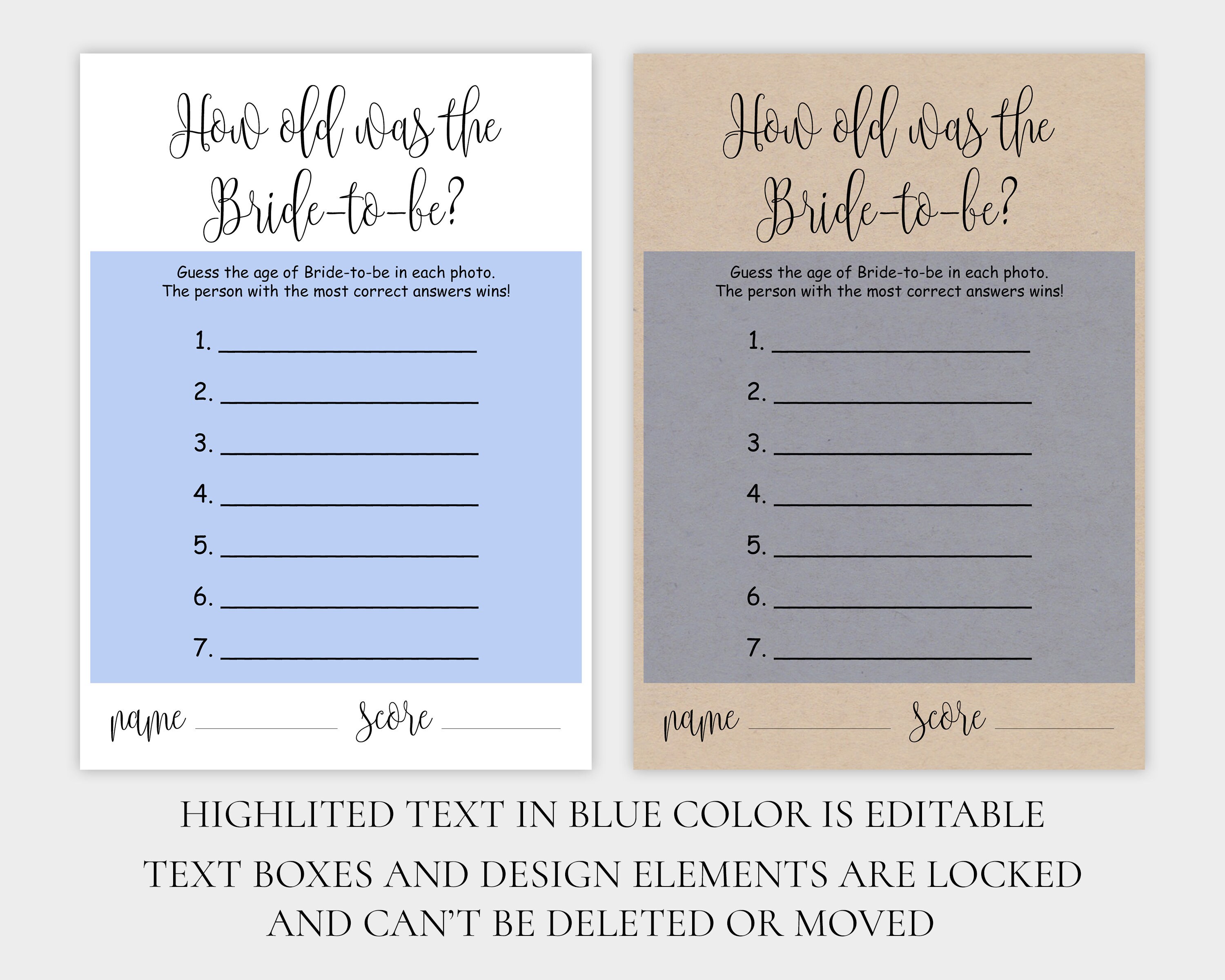 EDITABLE How Old Was the Bride to Be Game, Printable Rustic Bridal ...