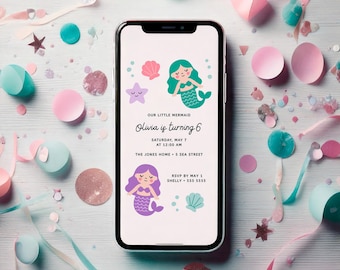 Mermaid Birthday Party Invitation & Decor Set: Editable Canva Template (Digital Download
