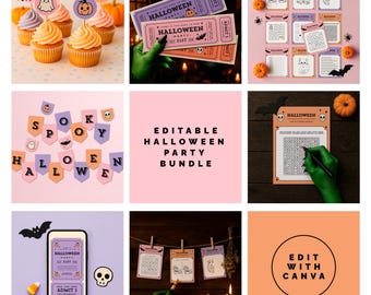 Halloween Party Kit: Garlands, Decorations, Games Bundle and Invites (Digital Download)