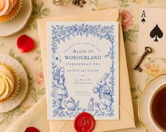 Editable Alice in Wonderland Invitation | Vintage Victorian UnBirthday Tea Party | Printable & Digital Canva Templates