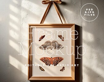 Vintage Vertical Wooden Frame Mockup, 4x5 Ratio, PSD & JPG, Realistic Natural Light, Print Seller Template, Cottage Core Art Print Mockup