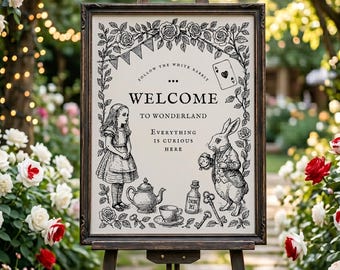 Alice in Wonderland Welcome Sign | Vintage Victorian UnBirthday Tea Party | Editable, Printable & Digital Canva Template