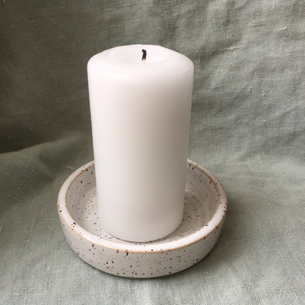 Hopies Stoneware Handmade Pillar Candle Plate,Pillar Minimal Candle Holder,Ceramic Candle Plate,Clay Candle Base,Ceramic Gift, Nordic Design