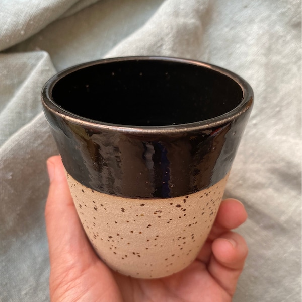 Hopies Stoneware Speckled Cup, Coffee Cup, Clay Mug, Tea Mug, Modern Rustic Tumbler, Handleless Ceramic Mug, Pottery Mugs, Black Pottery