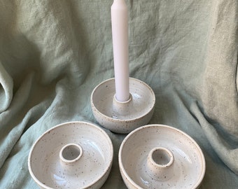 Hopies Stoneware Handmade Bowl Candle Holder, Taper Candle Holder, Candlestick Candle Holder, Pottery Clay Holder, Home Decor,Nordic, Rustic