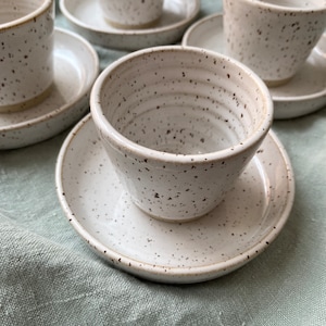 Hopies Set of 2 Handmade Stoneware Speckled Espresso Coffee Cups with Saucers, Espresso Cup Set, Handmade Ceramics, Coffee Cups with Plates