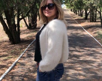 Beige cardigan Womens wrap cardigan Hand Knit Beige Angora Cardigan Open front cardigan Angora cardigan Fluffy cardigan Beige jacket