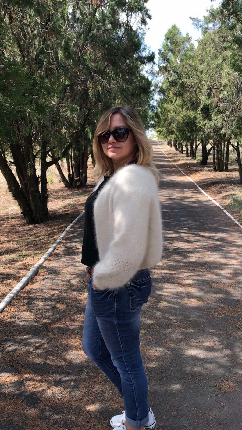 Beige cardigan Womens wrap cardigan Hand Knit Beige Angora Cardigan Open front cardigan Angora cardigan Fluffy cardigan Beige jacket
