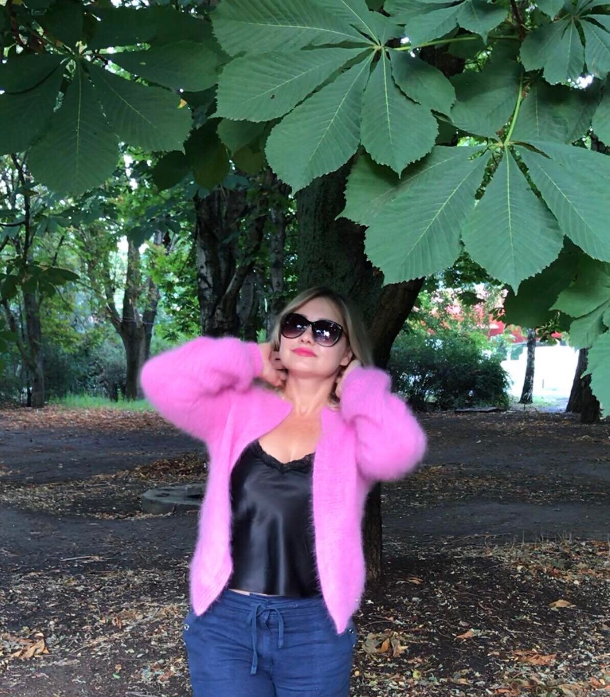 Angora Cardigan, Womens Wrap Cardigan, Pink Sweater, Open Front