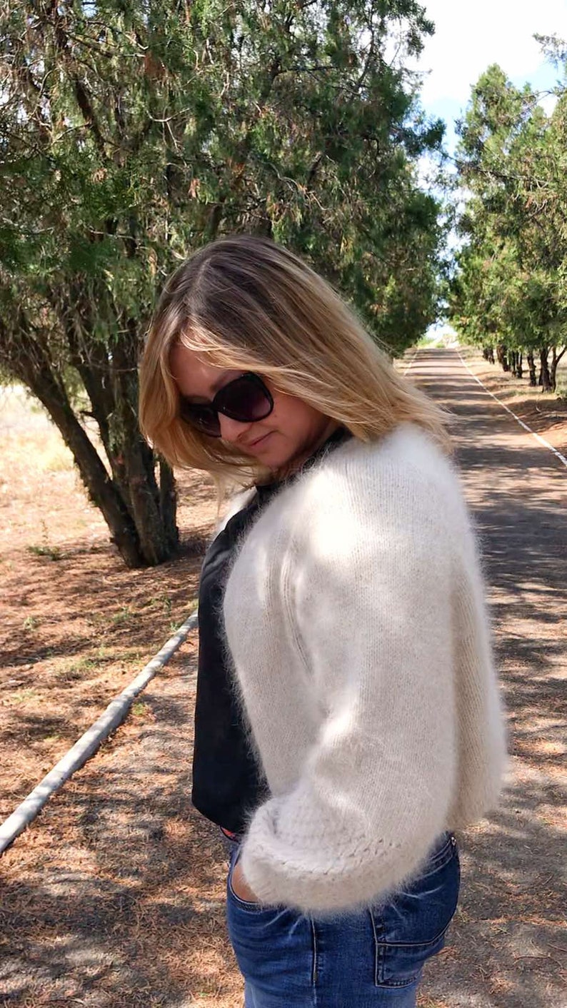 Beige cardigan Womens wrap cardigan Hand Knit Beige Angora Cardigan Open front cardigan Angora cardigan Fluffy cardigan Beige jacket